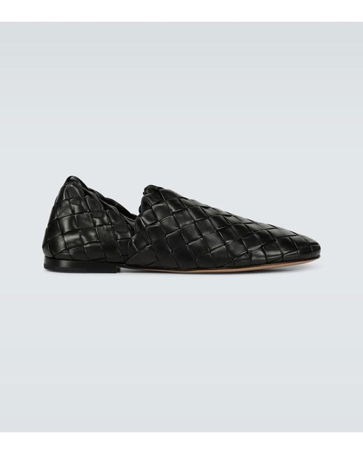 Bottega Veneta Black Leather Intrecciato Slippers for men