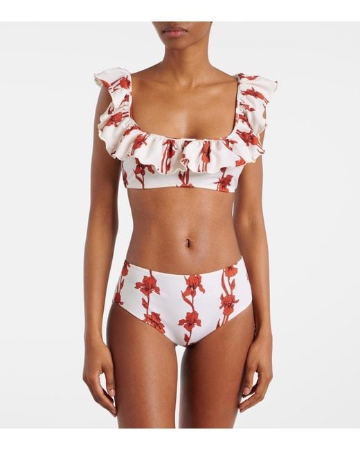 LaDoubleJ Red Boy Floral Ruffled Bikini Top