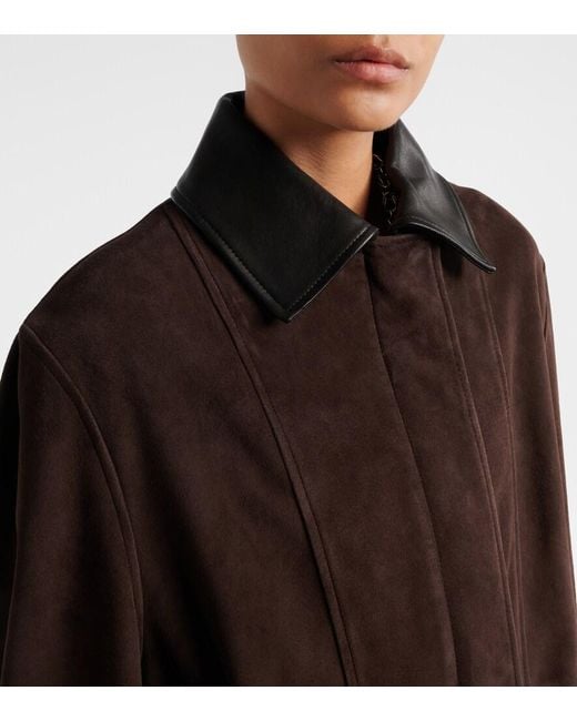 Nour Hammour Brown Grange Leather-Trimmed Suede Jacket