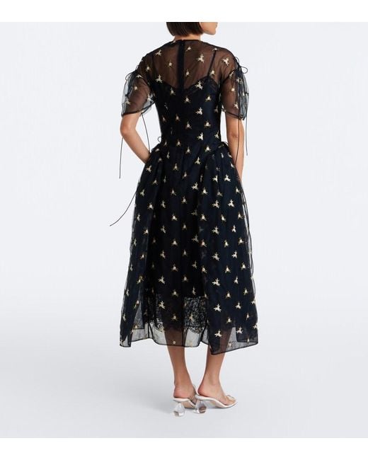 Simone Rocha Black Embroidered Tulle Midi Dress