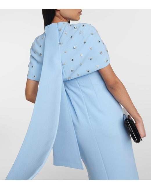 Safiyaa Blue Crystal-Embellished Caped Gown