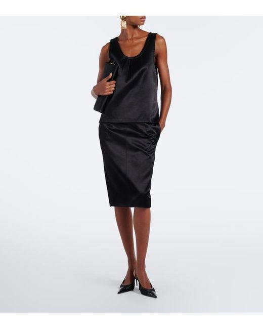 Saint Laurent Black Renee Satin And Leather Slingback Pumps