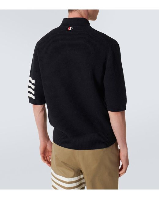 Thom Browne Blue 4-Bar Linen And Cotton Polo Shirt for men