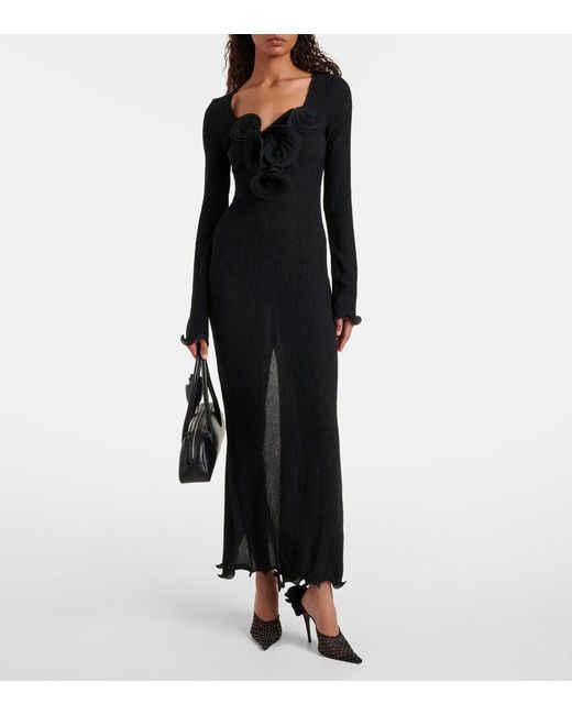Magda Butrym Black Floral-Appliques Sheer Maxi Dress