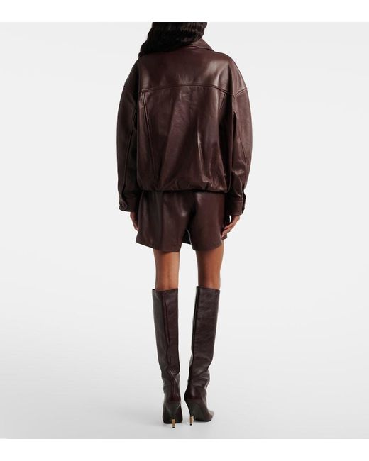 Nour Hammour Brown Jonah Pleated Leather Shorts