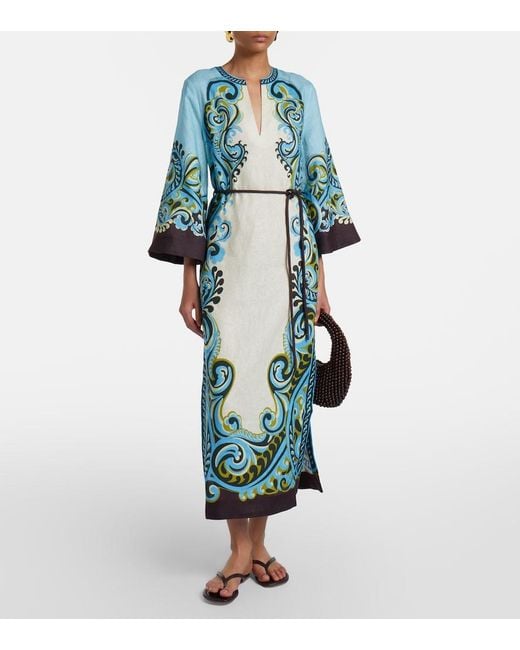 ALÉMAIS Blue Natalia Printed Linen Midi Dress