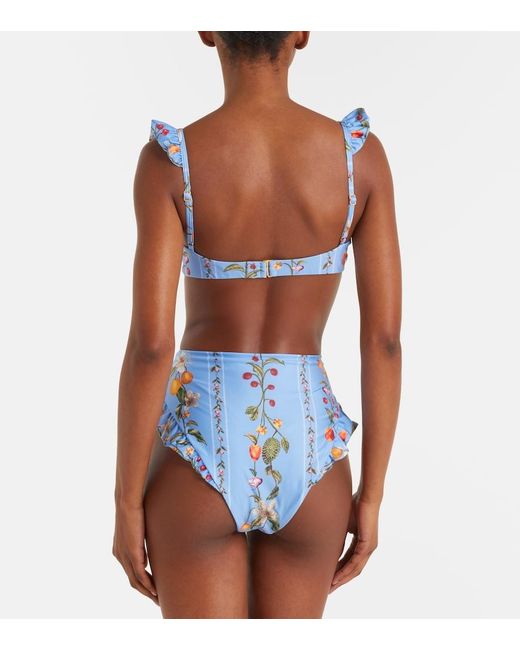 Agua Bendita Blue Jengibre Printed Ruffled Bikini Bottoms