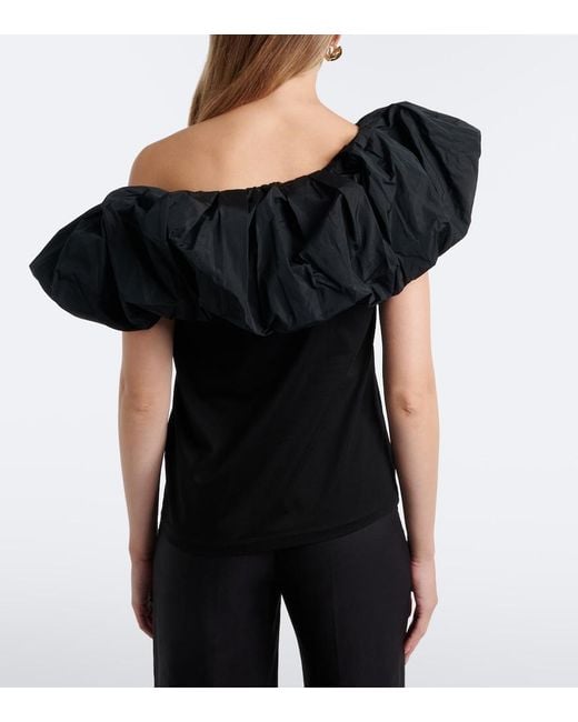 Max Mara Black Ruffled Off-Shoulder Cotton Top