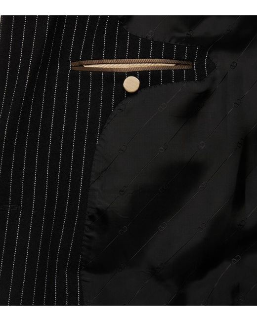 Valentino Black Chalk Stripe Wool And Silk Blazer for men