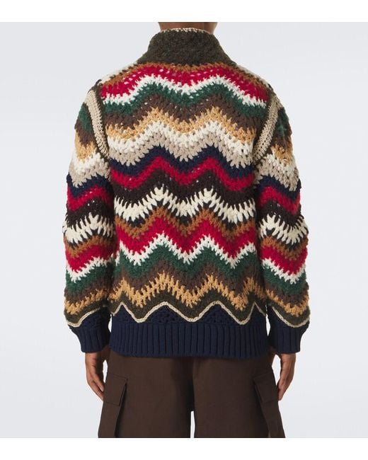 Sacai Red Chevron Crochet Blouson Jacket for men