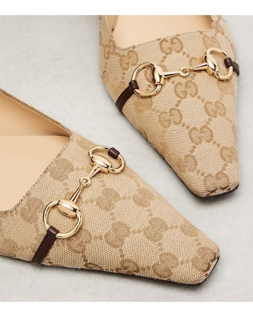 Gucci Natural Vittoria Horsebit Gg Canvas Ballet Flats
