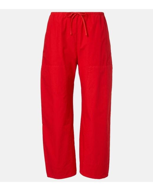 Leset Red Kyoto Cropped Cotton Wide-Leg Pants