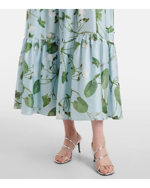 Erdem Green Tiered Floral Cotton Midi Dress