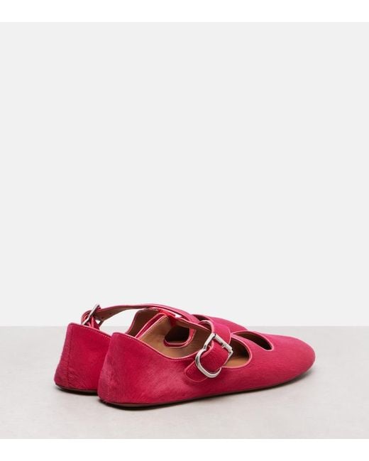 Alaïa Red Criss Cross Pony Hair Mary Jane Ballet Flats