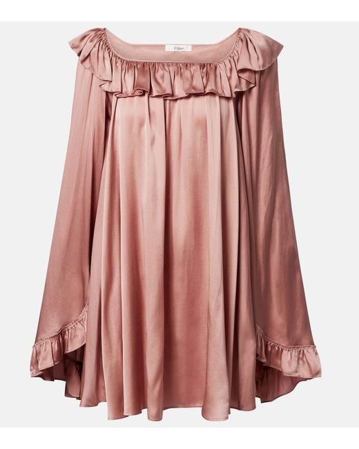 Chloé Pink Ruffled Silk Satin Minidress