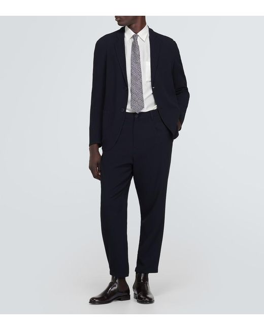 Giorgio Armani Blue Virgin Wool Straight Pants for men