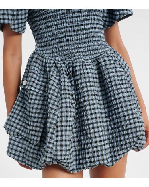 Ganni Blue Checked Seersucker Minidress