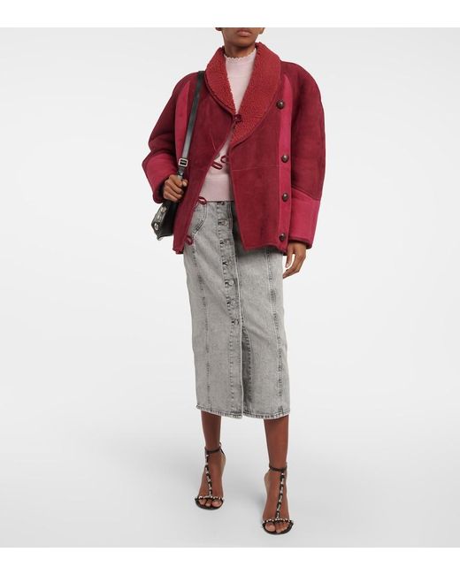 Isabel Marant Red Abeni Shearling-Lined Suede Jacket