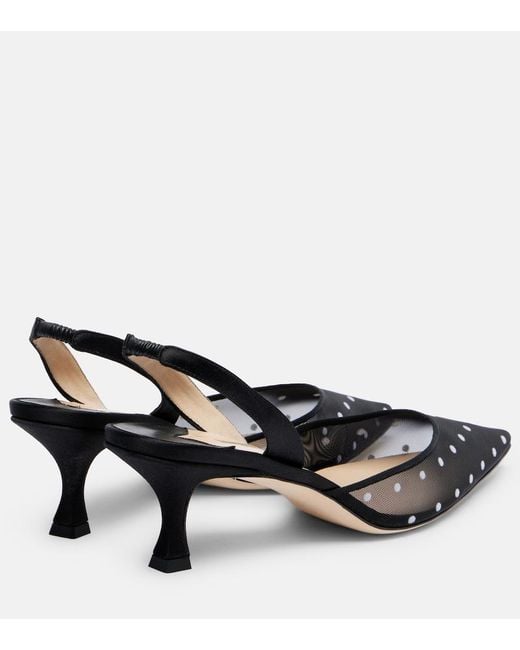 Manolo Blahnik Black Carolyne 50 Polka-Dot Mesh Slingback Pumps