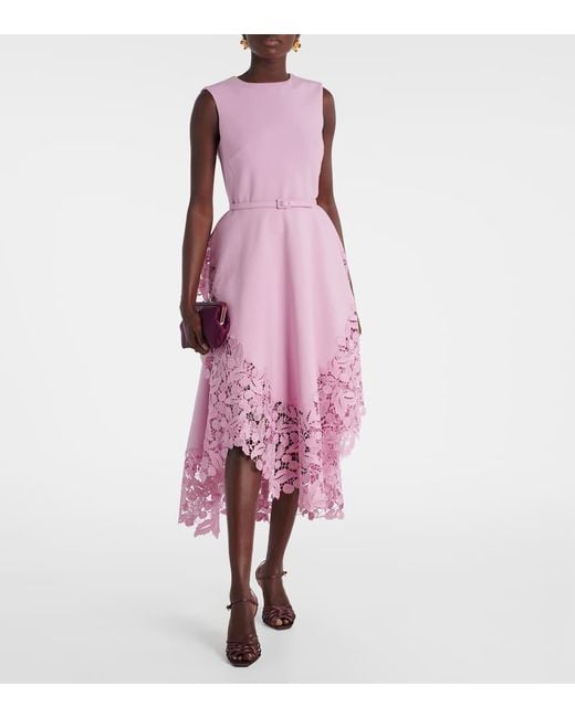 Oscar de la Renta Pink Wool-Blend And Lace Cocktail Dress