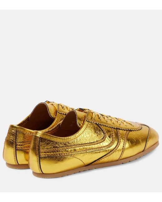 Dries Van Noten Yellow Metallic Leather Sneakers