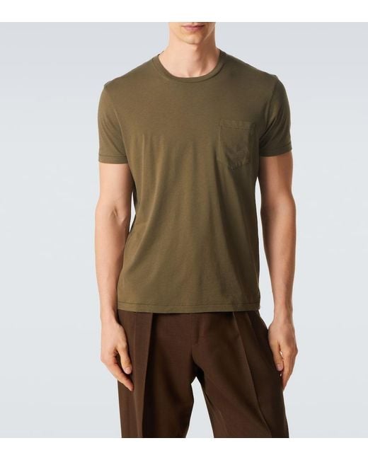 Tom Ford Green Cotton And Silk T-Shirt for men