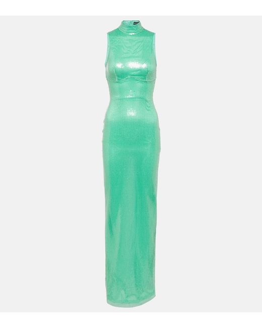 David Koma Green Halterneck Sequined Gown