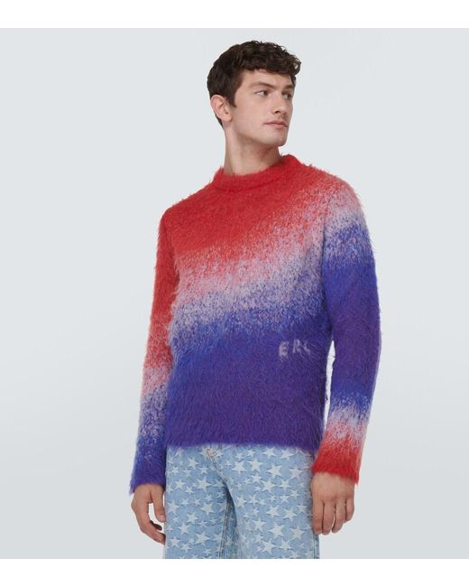 ERL Red Gradient Mohair-Blend Sweater for men