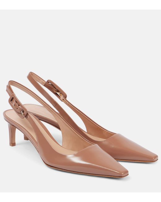 Gianvito Rossi Brown Lindsay 55 Patent Leather Slingback Pumps