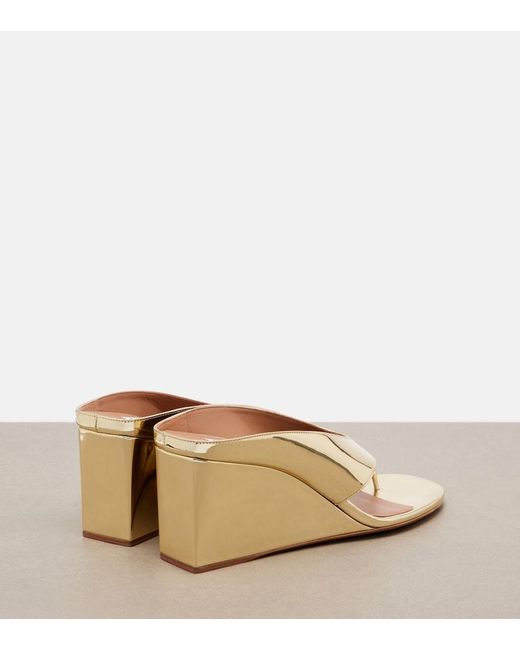 Alaïa Brown Cube Metallic Wedge Thong Sandals