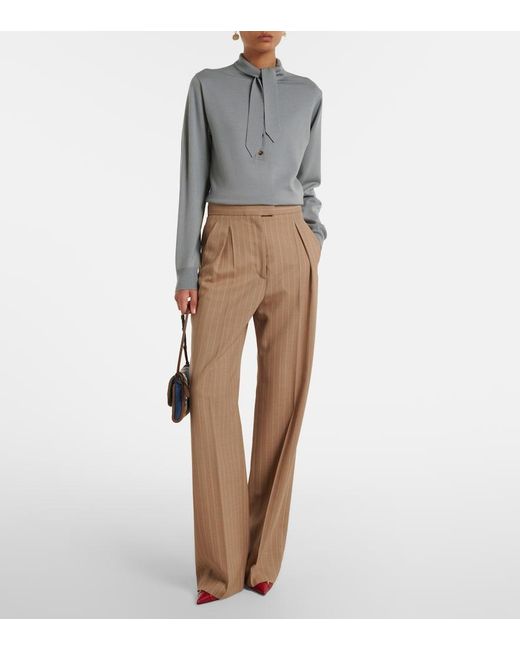 Valentino Gray Tie-Neck Virgin Wool Sweater