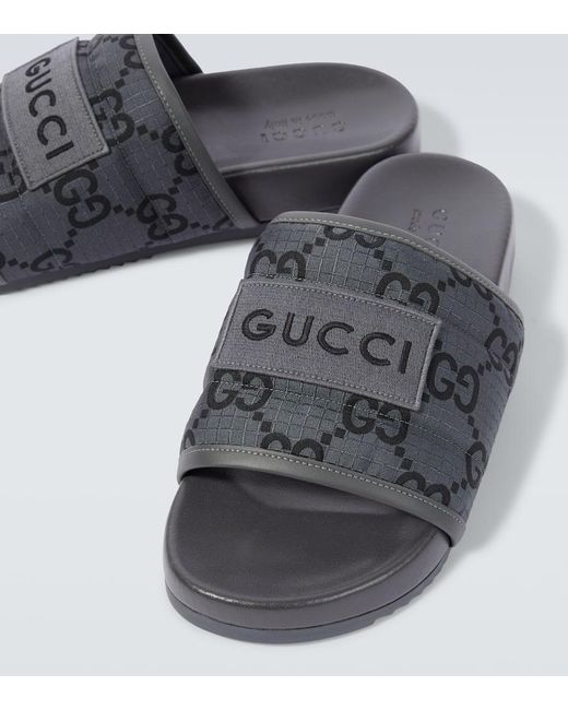 Gucci Gray GG Damier Padded Slides for men