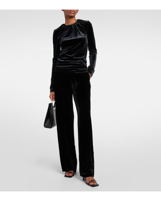 Totême  Black Gathered Velvet Top