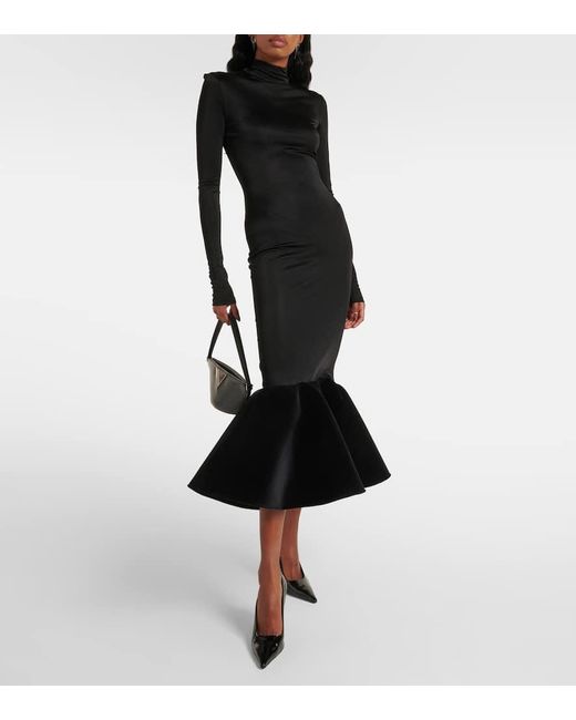 Vestido Midi De Jersey Con Volantes David Koma de color Black