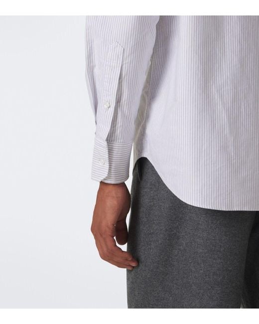 Thom Browne White 4-Bar Striped Cotton Oxford Shirt for men