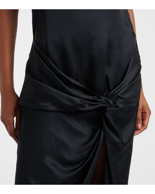 The Attico Black Gathered Satin Slip Dress