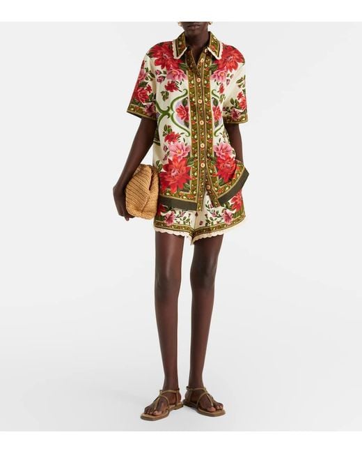 Farm Rio Red Wonder Rio Oversized Linen-Blend Shirt