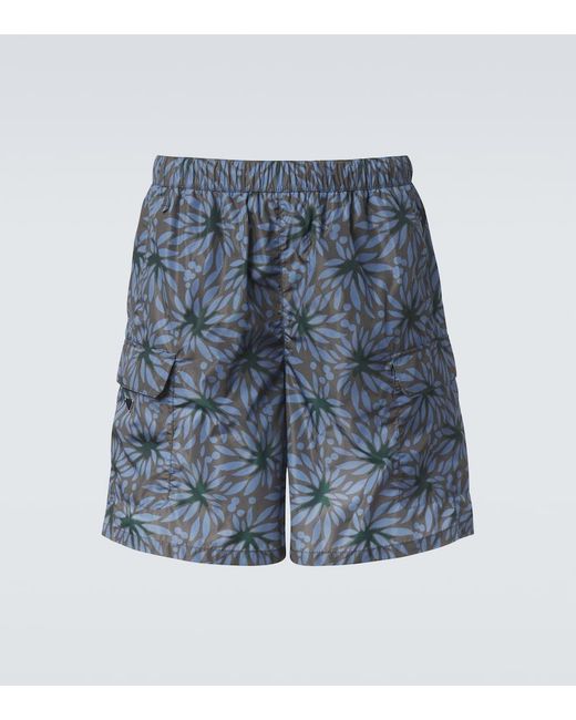 Prada Blue Re-Nylon Floral Swim Trunks for men