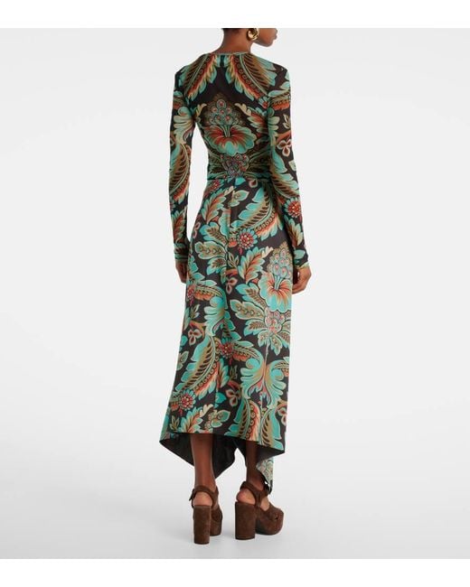 Etro Green Floral Asymmetric Wrap Skirt