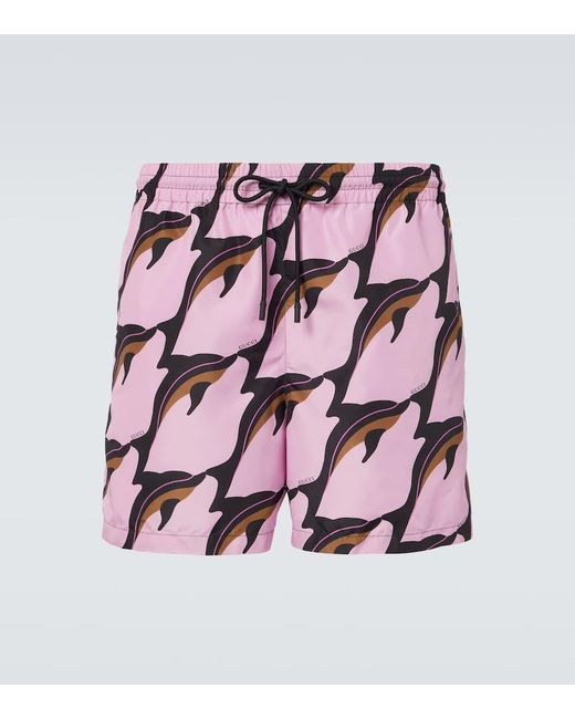 Gucci Pink Printed Poplin Swim Trunks for men