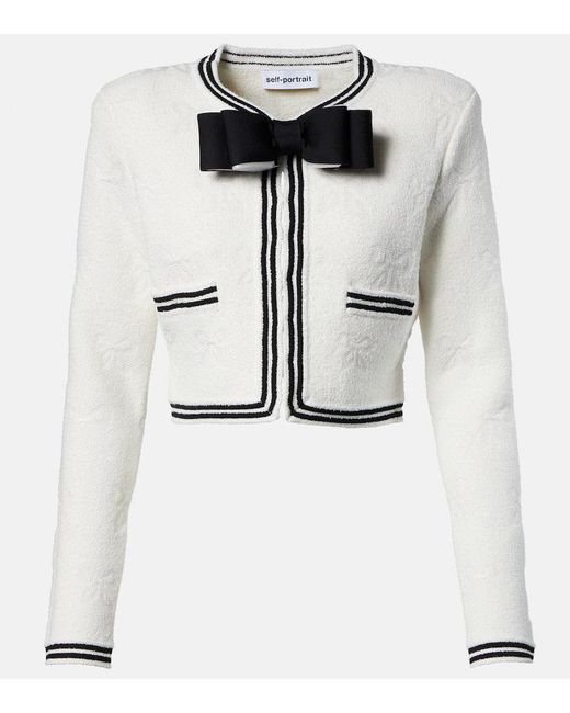 Self-Portrait Natural 'Cream Bow Jacquard' Cardigan