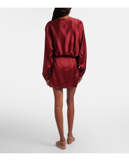 Staud Red Phoebe Silk-Blend Satin Minidress