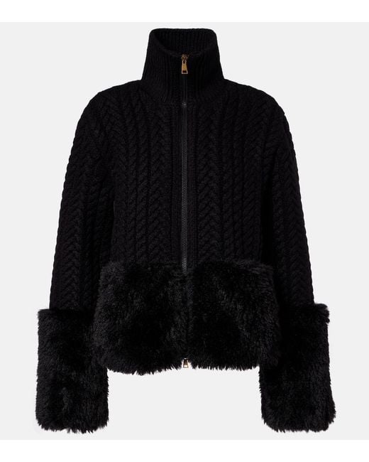 Moncler Black Cable-Knit Wool-Blend Cardigan