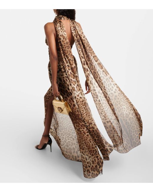 Dolce & Gabbana Brown Leopard-print Silk Chiffon Maxi Dress