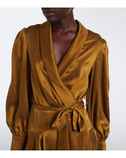 Zimmermann Brown Silk Satin Wrap Dress