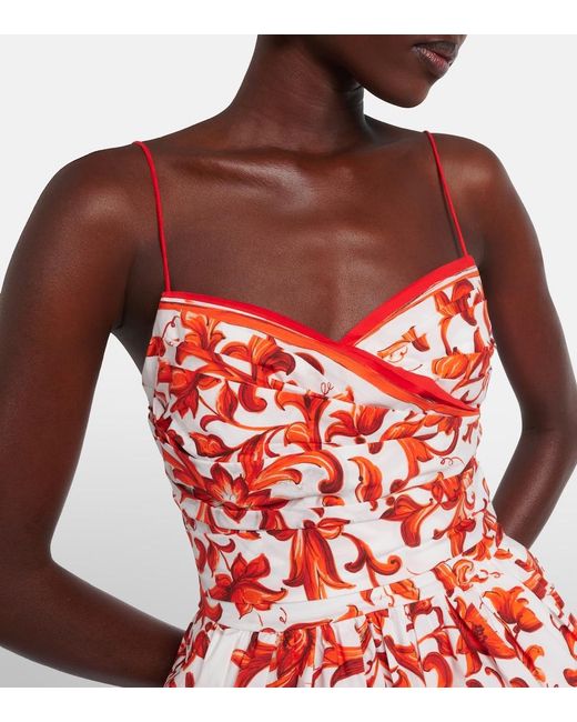 Dolce & Gabbana Red Majolica Printed Cotton Poplin Minidress