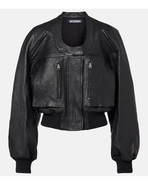 Jacquemus Black Cropped Leather Jacket