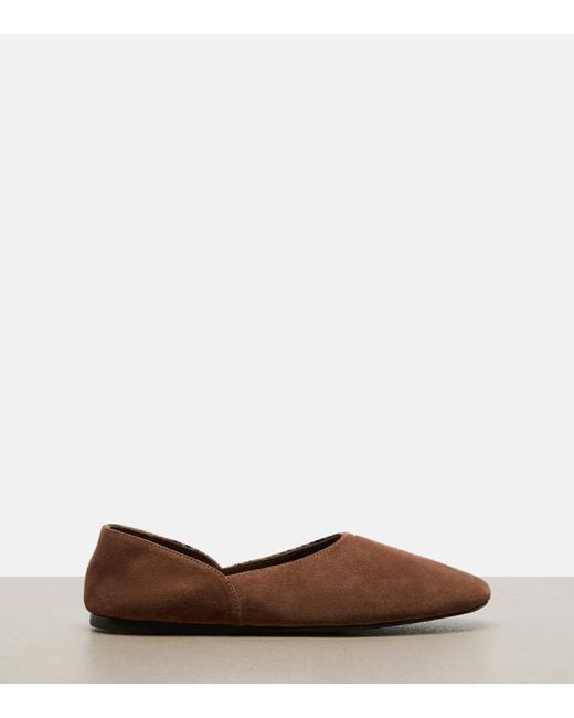 Khaite Brown Jane Snake-Effect Leather And Suede Ballet Flats