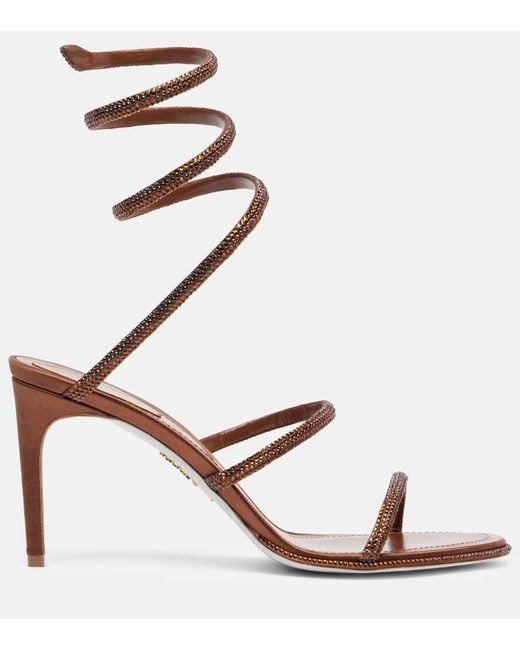 Rene Caovilla Pink Cleo 80 Embellished Satin Sandals