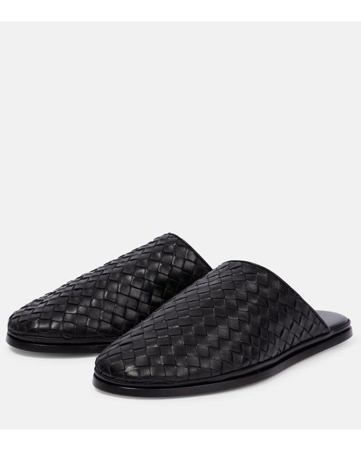 Bottega Veneta Black Intrecciato Leather Slippers
